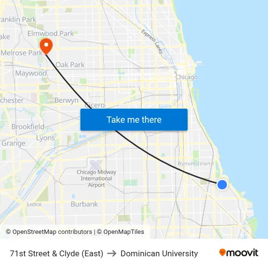 71st Street & Clyde (East) to Dominican University map