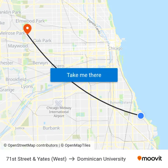 71st Street & Yates (West) to Dominican University map