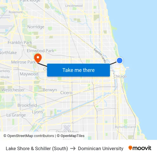 Lake Shore & Schiller (South) to Dominican University map