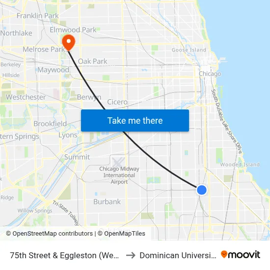 75th Street & Eggleston (West) to Dominican University map