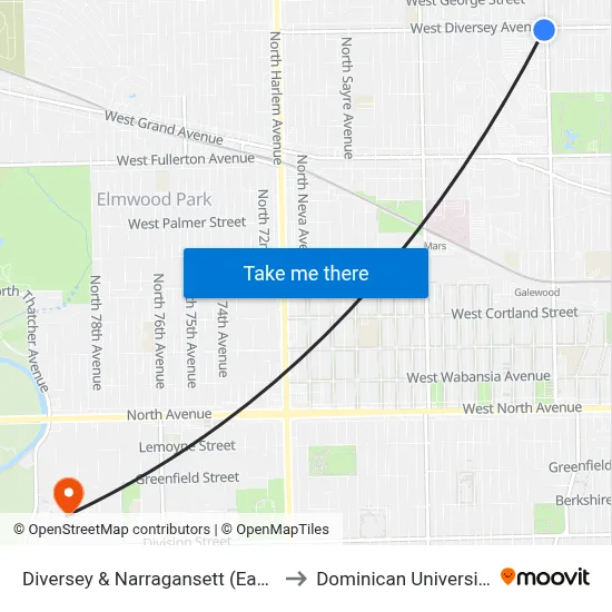 Diversey & Narragansett (East) to Dominican University map