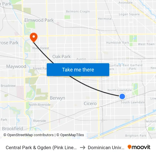 Central Park & Ogden (Pink Line) (South) to Dominican University map