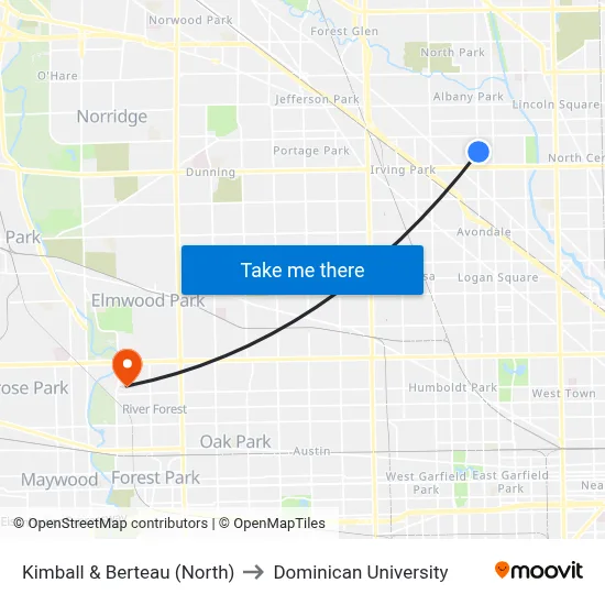 Kimball & Berteau (North) to Dominican University map
