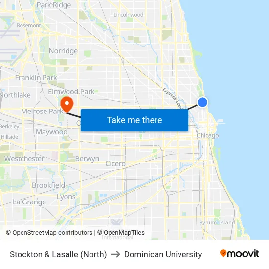 Stockton & Lasalle (North) to Dominican University map