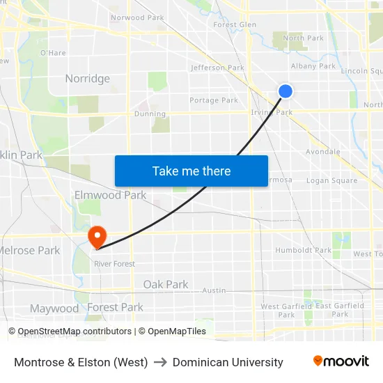 Montrose & Elston (West) to Dominican University map