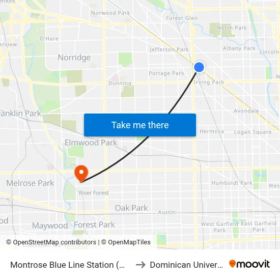 Montrose Blue Line Station (West) to Dominican University map