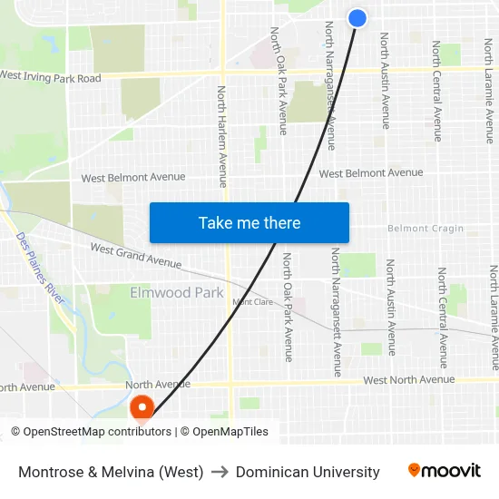 Montrose & Melvina (West) to Dominican University map