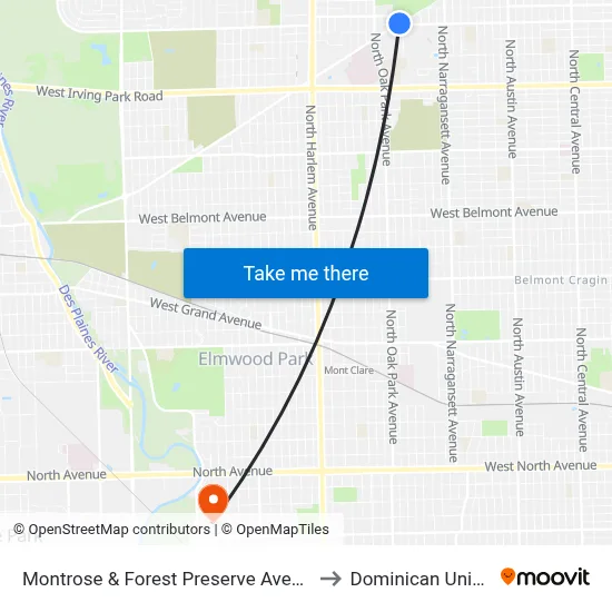 Montrose & Forest Preserve Avenue (West) to Dominican University map