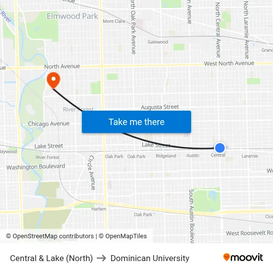 Central & Lake (North) to Dominican University map