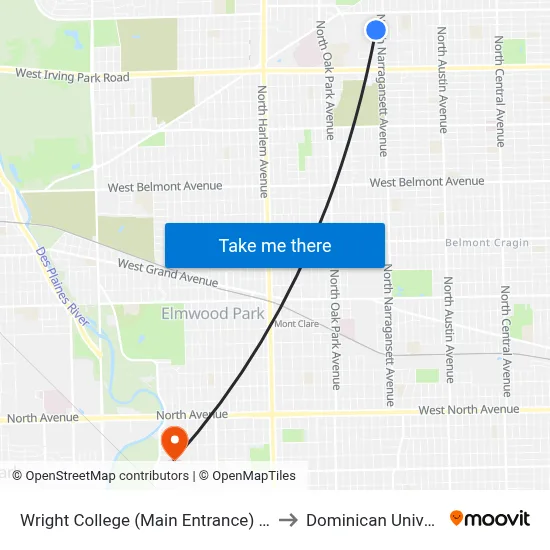 Wright College (Main Entrance) (North) to Dominican University map