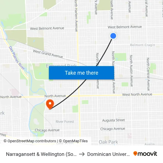 Narragansett & Wellington (South) to Dominican University map