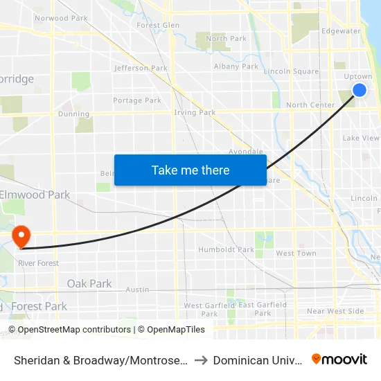 Sheridan & Broadway/Montrose (North) to Dominican University map