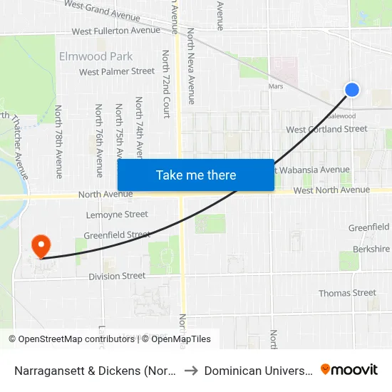 Narragansett & Dickens (North) to Dominican University map