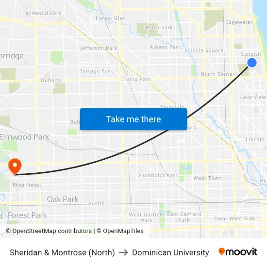 Sheridan & Montrose (North) to Dominican University map