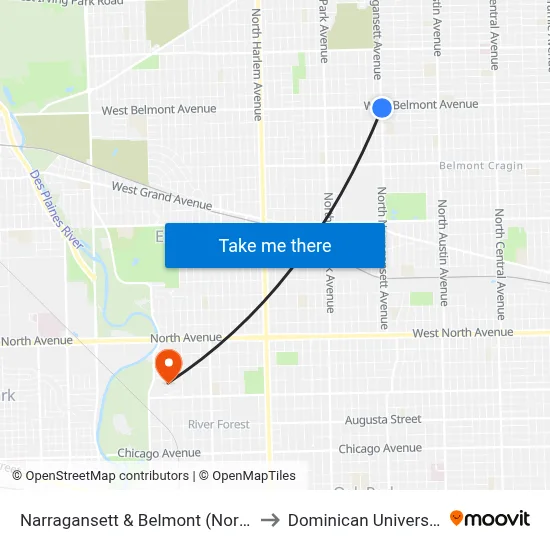 Narragansett & Belmont (North) to Dominican University map