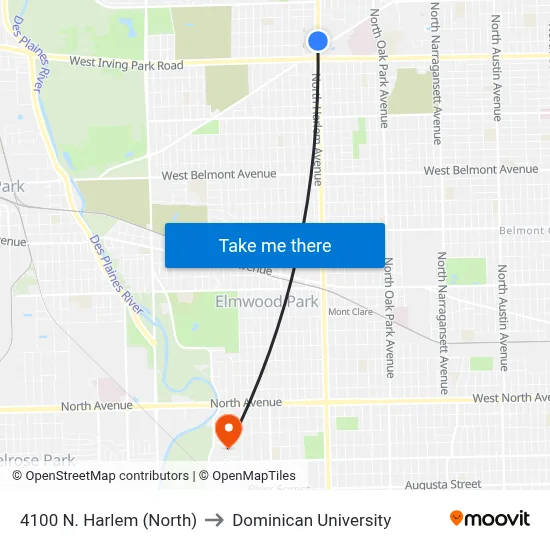 4100 N. Harlem (North) to Dominican University map