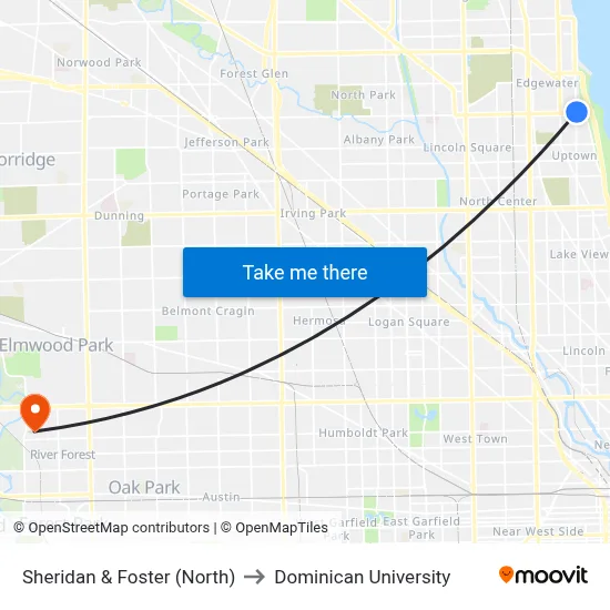 Sheridan & Foster (North) to Dominican University map