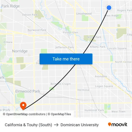 California & Touhy (South) to Dominican University map