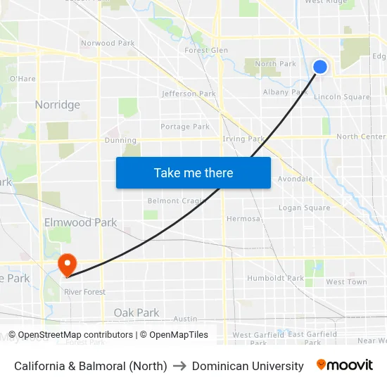 California & Balmoral (North) to Dominican University map
