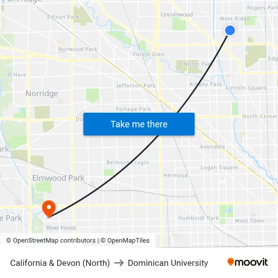 California & Devon (North) to Dominican University map