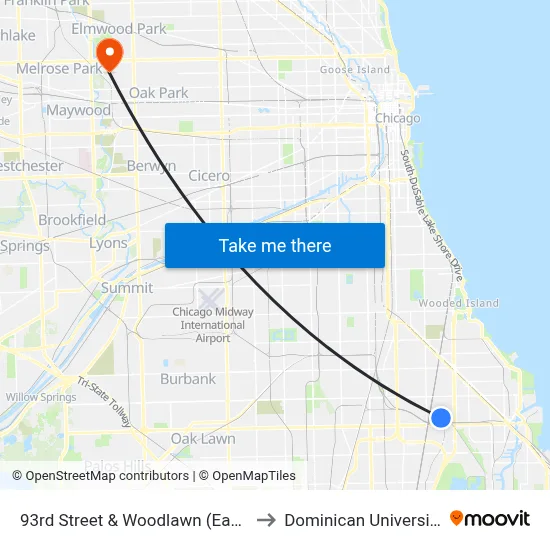 93rd Street & Woodlawn (East) to Dominican University map