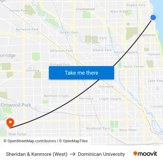 Sheridan & Kenmore (West) to Dominican University map