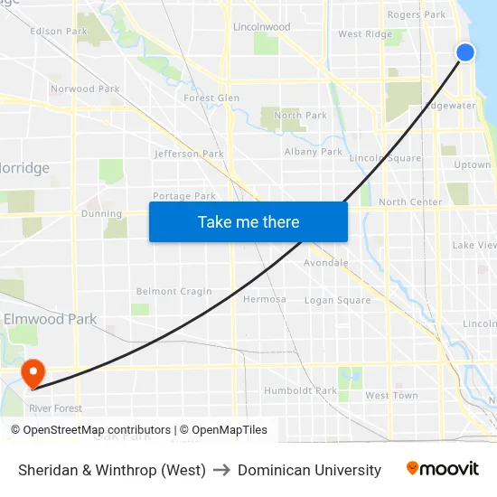 Sheridan & Winthrop (West) to Dominican University map