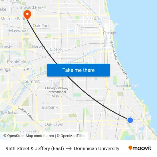 95th Street & Jeffery (East) to Dominican University map