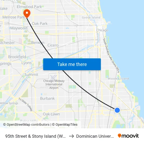 95th Street & Stony Island (West) to Dominican University map