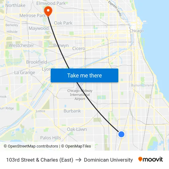 103rd Street & Charles (East) to Dominican University map
