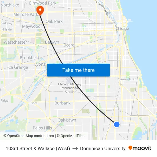 103rd Street & Wallace (West) to Dominican University map
