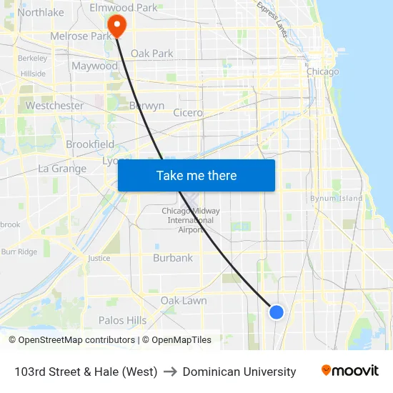 103rd Street & Hale (West) to Dominican University map