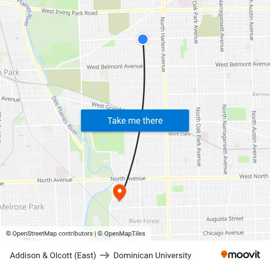 Addison & Olcott (East) to Dominican University map