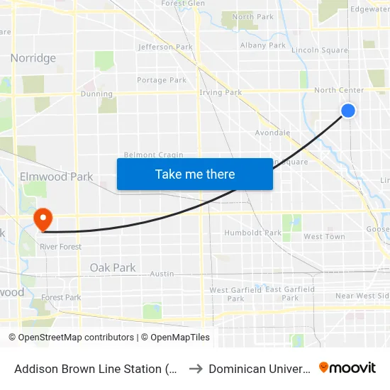 Addison Brown Line Station (East) to Dominican University map