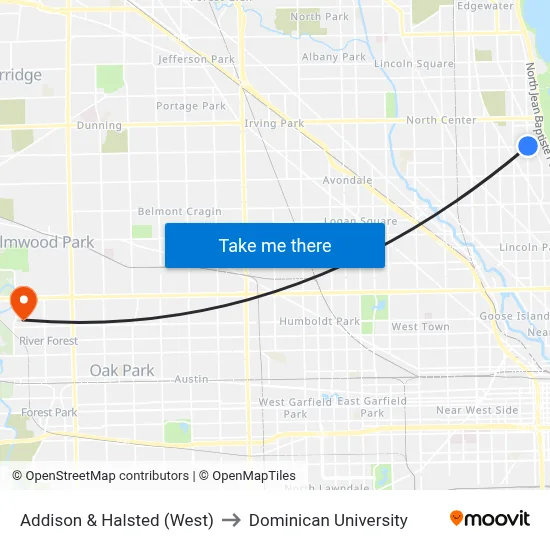 Addison & Halsted (West) to Dominican University map