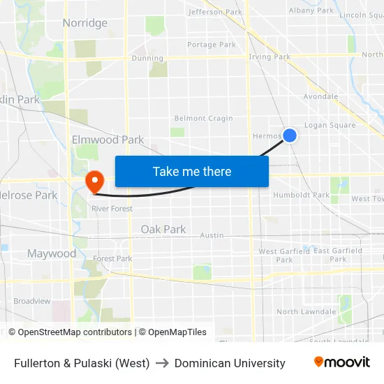 Fullerton & Pulaski (West) to Dominican University map