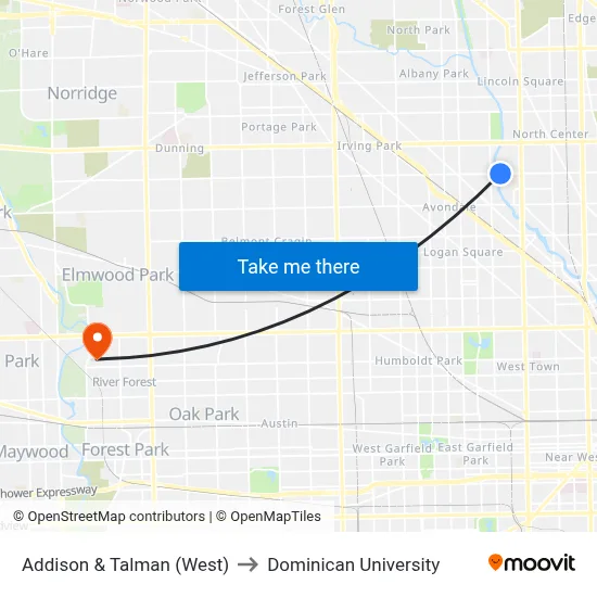 Addison & Talman (West) to Dominican University map