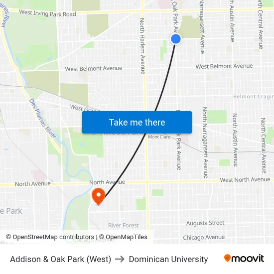 Addison & Oak Park (West) to Dominican University map