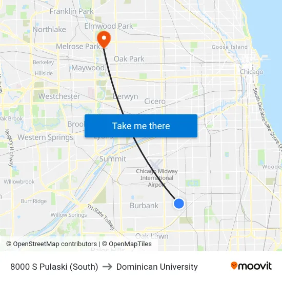 8000 S Pulaski (South) to Dominican University map