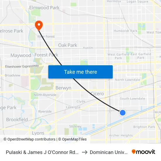 Pulaski & James J O'Connor Rd (North) to Dominican University map