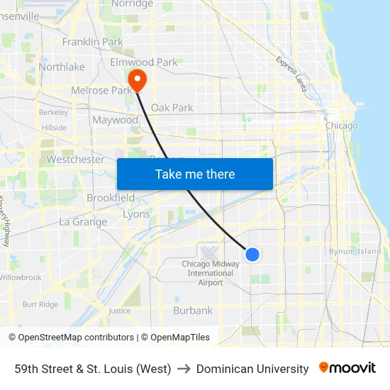 59th Street & St. Louis (West) to Dominican University map