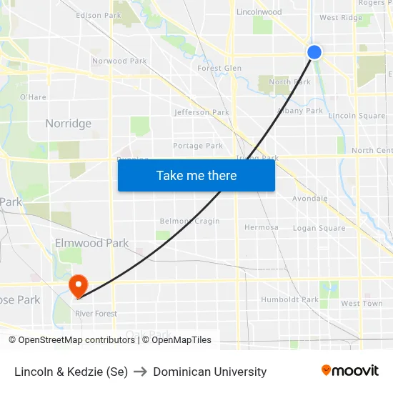 Lincoln & Kedzie (Se) to Dominican University map