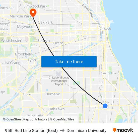 95th Red Line Station (East) to Dominican University map