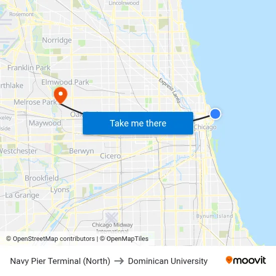 Navy Pier Terminal (North) to Dominican University map