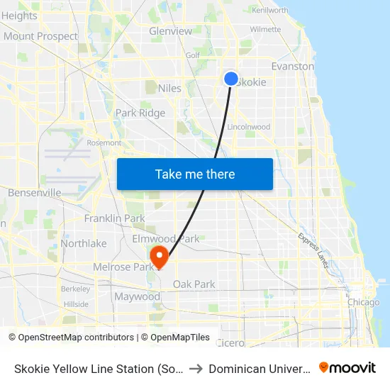 Skokie Yellow Line Station (South) to Dominican University map