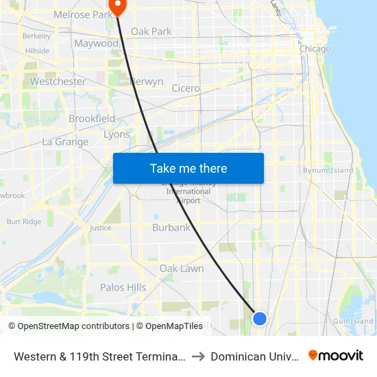 Western & 119th Street Terminal (West) to Dominican University map