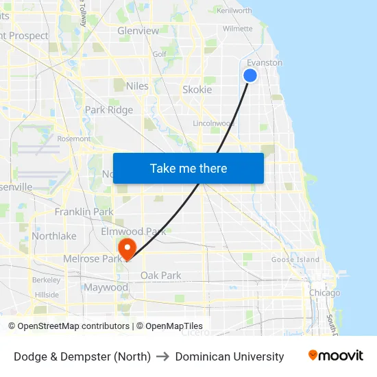 Dodge & Dempster (North) to Dominican University map