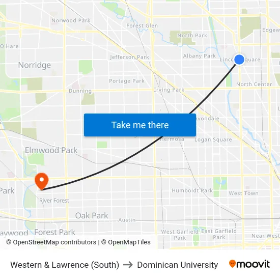 Western & Lawrence (South) to Dominican University map