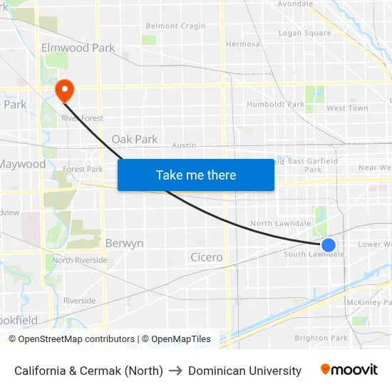 California & Cermak (North) to Dominican University map