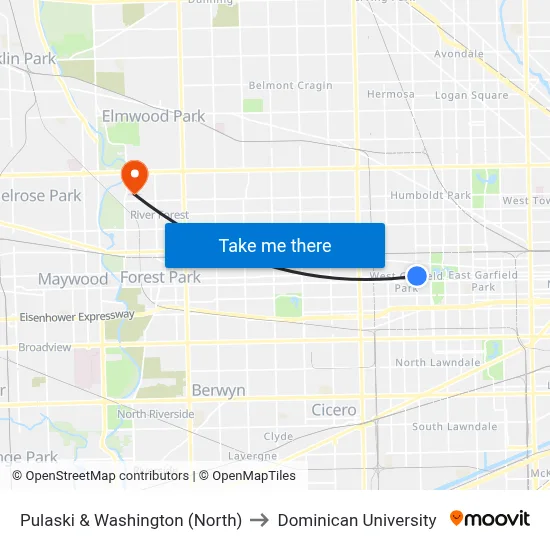 Pulaski & Washington (North) to Dominican University map